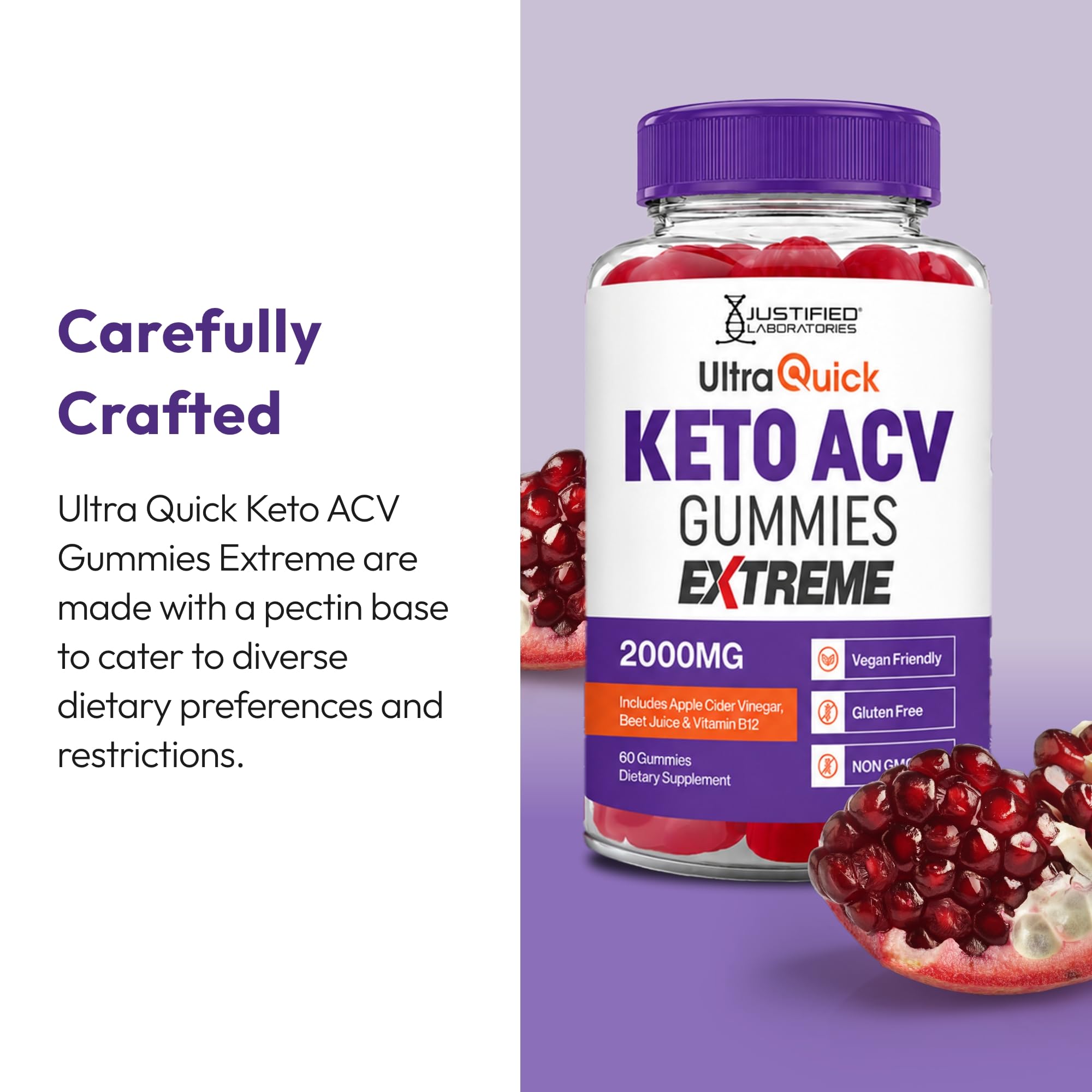 Justified Laboratories Ultra Quick Keto ACV Gummies Extreme (2000 mg) - 60 Count, Pack of 5 - Formulated with Apple Cider Vinegar, Folate & Vitamin B12 - Non-GMO, Vegan, Gluten Free - 150 Servings — Amazon image 6