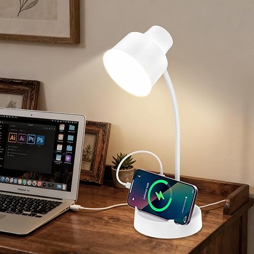 Miniatura 7 de Energetic - Lámpara de escritorio LED con soporte para teléfono, lámpara de mesa con salida de CA, cuello de cisne flexible ajustable, 4000 K, luz