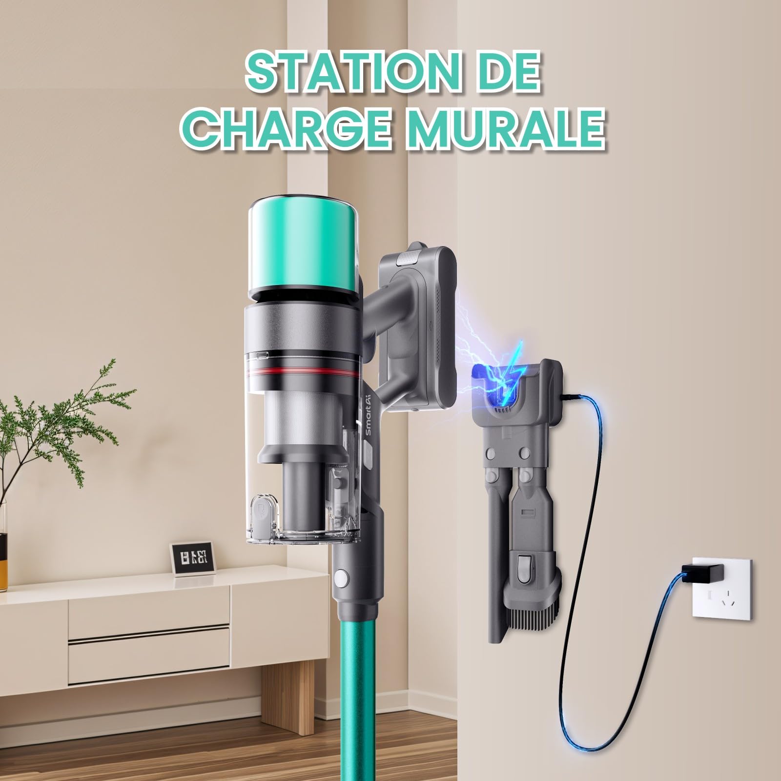 V5 Aspirateur Balai sans Fil, 55Kpa/600W/80Mins Aspirateur sans Fil Puissant, Autoportant Aspirateur Balai, Autonomie Ultra-Longue pour Tapis, Sols Durs, Poils d'animaux