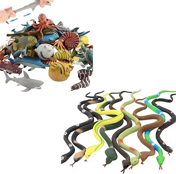 ValeforToy 9 Pcs 6-inch Snake and 18 Pcs Mini Ocean Animal Rubber Figure Toy Set