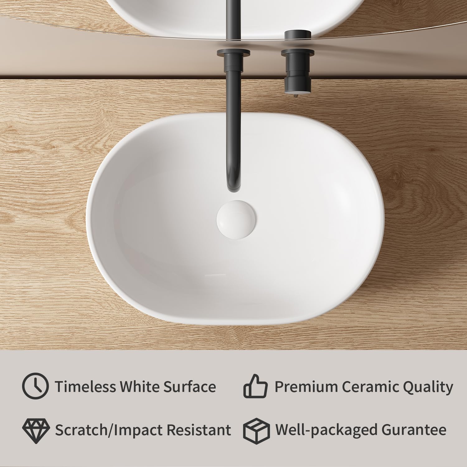 Fregaderos ovalados de 19 x 14 pulgadas para baño, lavamanos de porcelana blanca de cerámica para baño, fregadero moderno de encimera, lavabo de tocador, lavabo artístico