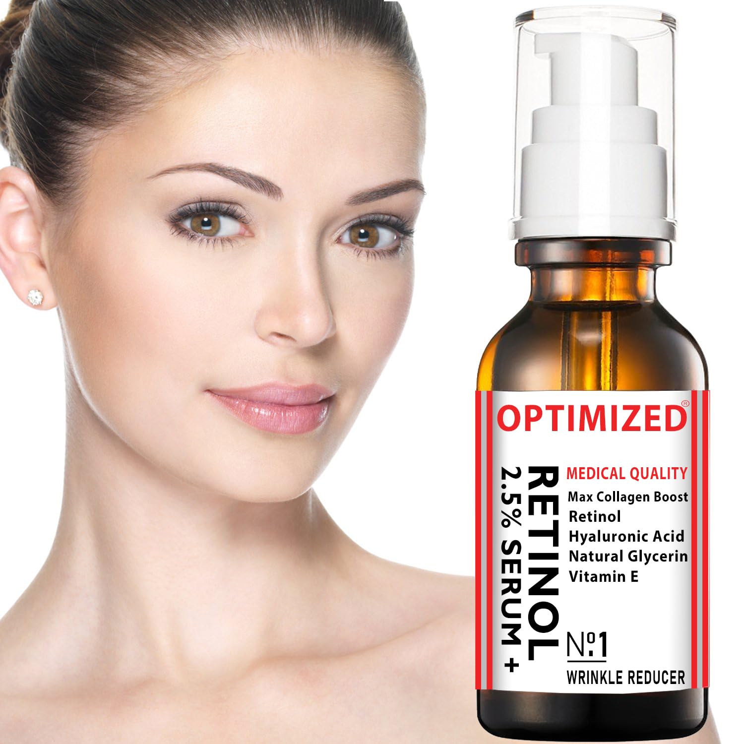 Retinol Serum 2.5% with Hyaluronic Acid, Glycerin, Vitamin E - Reduce Wrinkles, Fine Lines, Even Skin Tone, Sun Spots, Age Spots - Boost Collagen Production 1 fl oz - OPTIMIZED LAB Guaranteed - Image 6