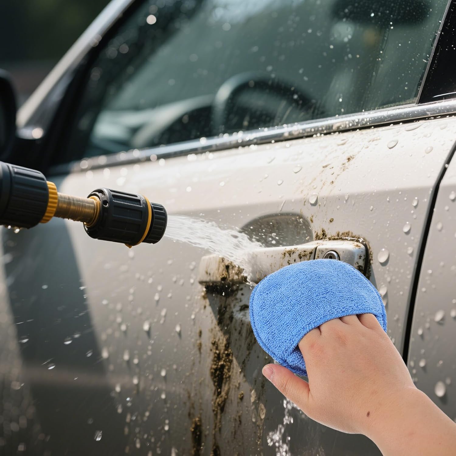 SOLUSTRE 6pcs Car Polishing Sponge Set with Thumb Slot, Soft Waxing Applicator Pads for Auto Detailing and Buffing, Reusable Car Cleaning and Waxing Tools for Hand Polishing
