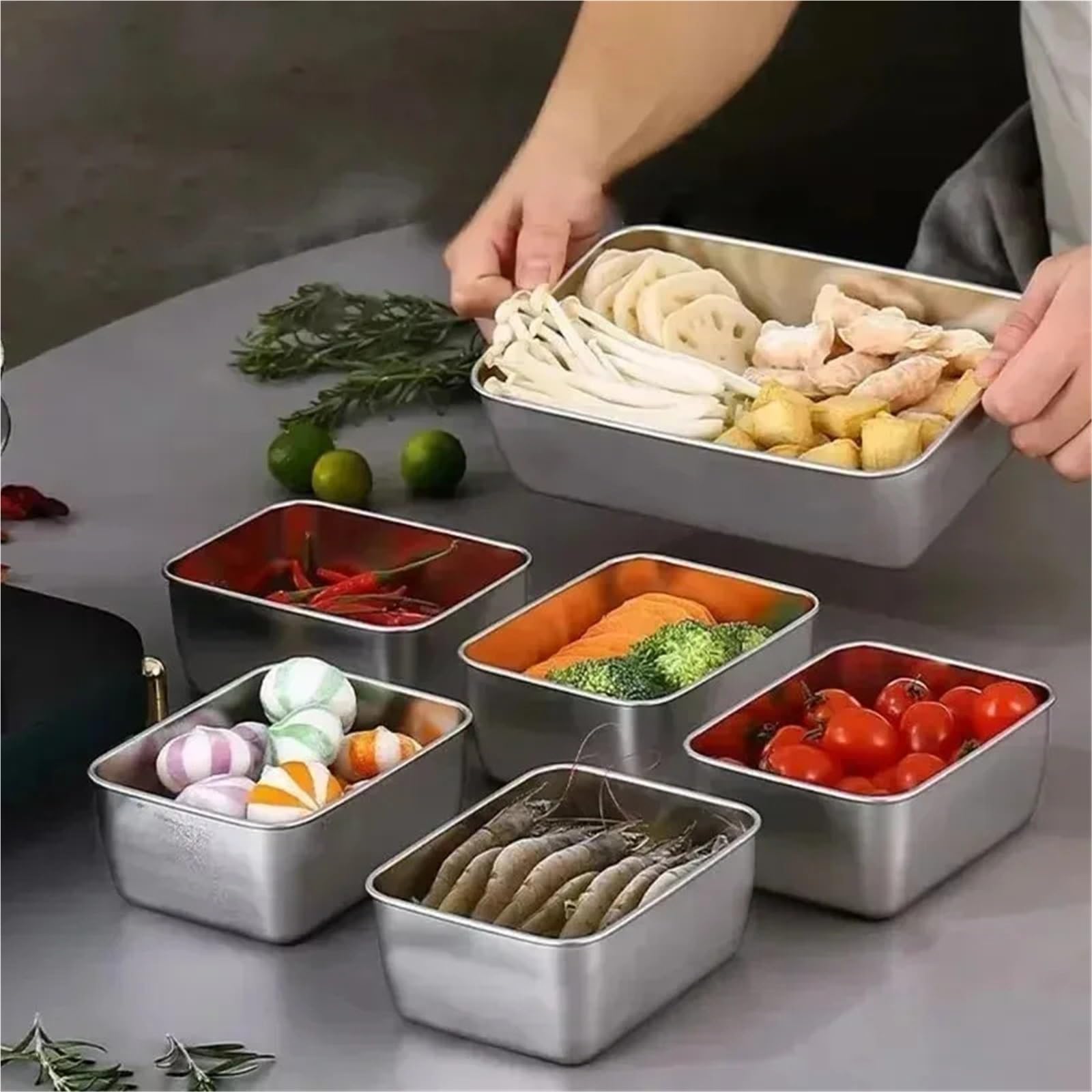 Contenedor De Conservación Alimentos Frescos Acero Inoxidable 6 Piezas Para Cocina