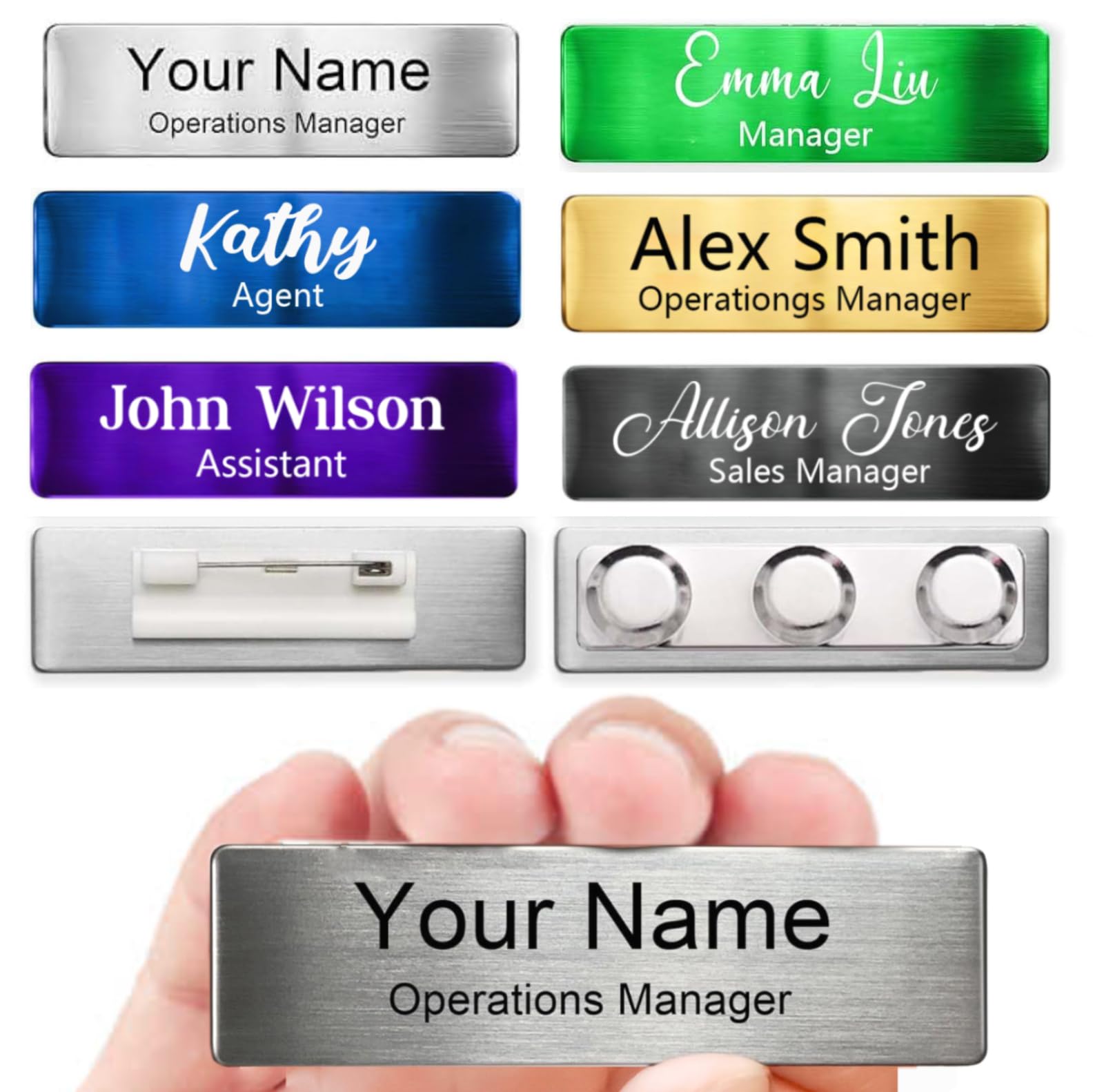 zgperyueCustom Engraved Name Tag Badges Buttons with Logo Personalized Stainless Steel Identification with Pin or Magnetic Clip Metal ID Name Tip pin(0.8x2.8in,mag)