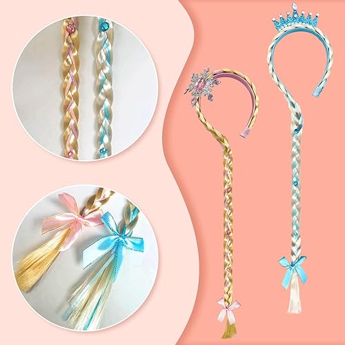 Vista 4 de 2 pelucas de princesa para disfraz, pelucas largas trenzadas, peluca Rapunzel de princesa, diadema para niñas, cosplay, accesorios de decoración