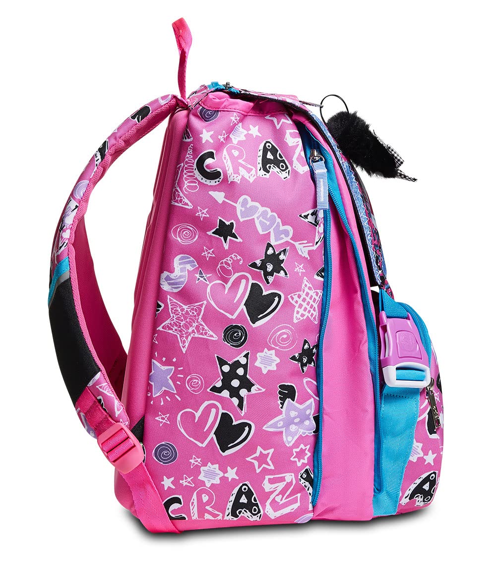 Zaino Scuola Estensibile - SJ Cuteled Girl Bambina - Rosa - Flip System diverse fantasie con cuore LED