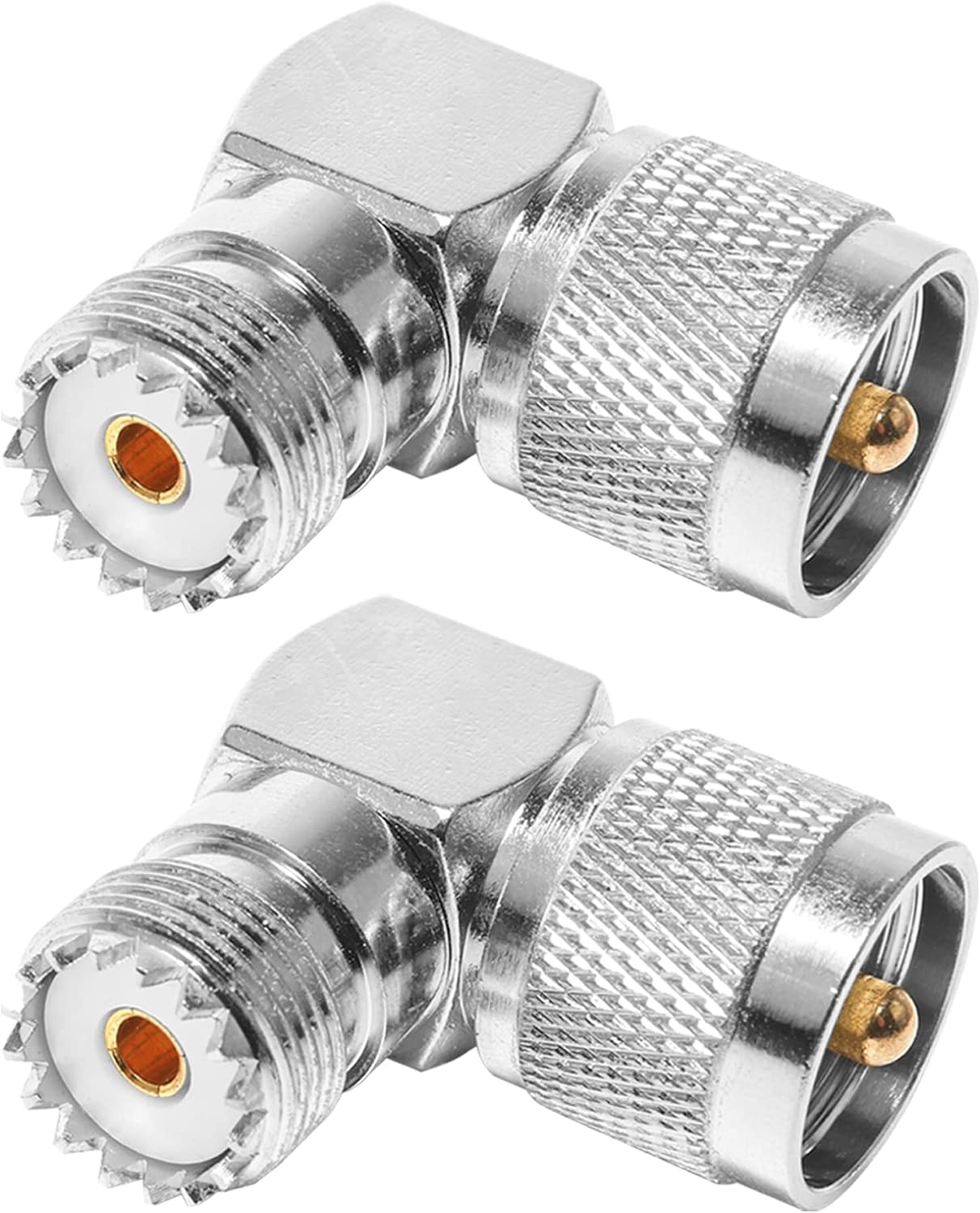Anina UHF Male PL259 to SO239 UHF Female Coax Connector Right Angle L Shape Low Loss Antenna Adapter for Coaxial Cable RF CB Ham Radio Antenna 2-Pack