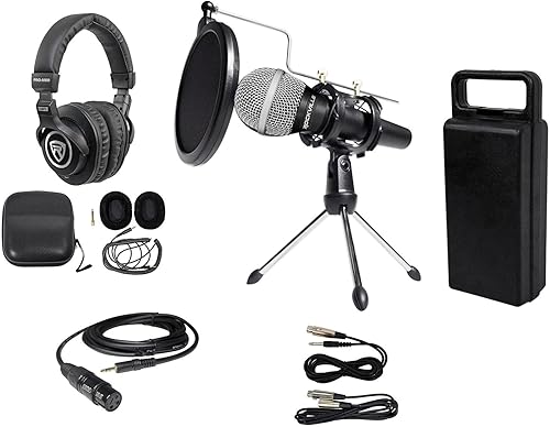 Rockville Paquete de transmisión de podcasts de PC con micrófono+soporte+auriculares