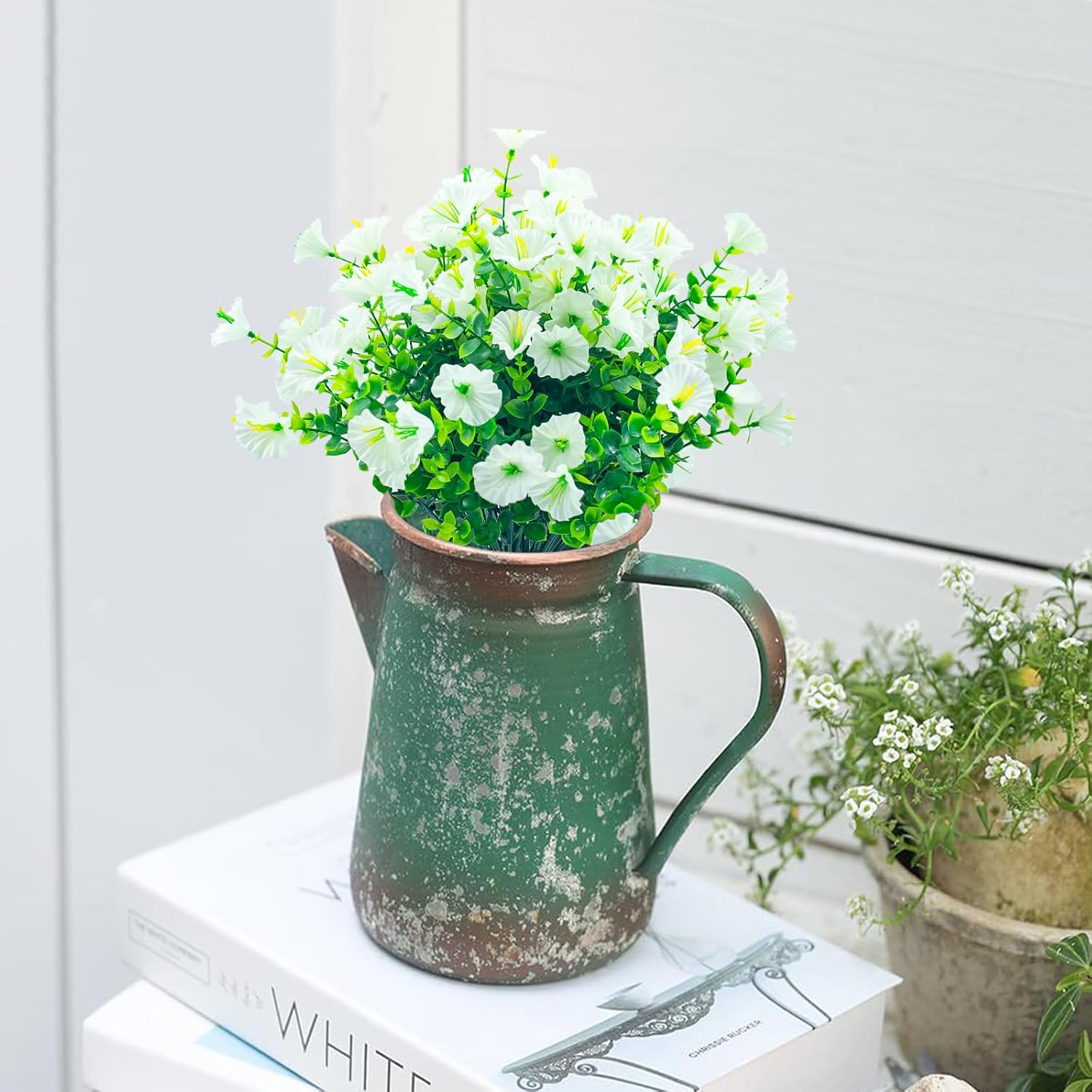 Outdoor Artificial Fake Flowers,8 Bundles UV Resistant Faux Flowers Outdoor Fake Plastic Plants for Indoor Outside Home Décor(White) - Image 9