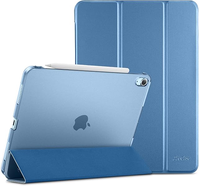 ProCase for iPad Air 5th Generation 2022 / iPad Air 4th Generation 2020, 10.9 Inch Slim Stand Hard Back Shell Smart Cover [Support Pencil 2 Charging] -Blue