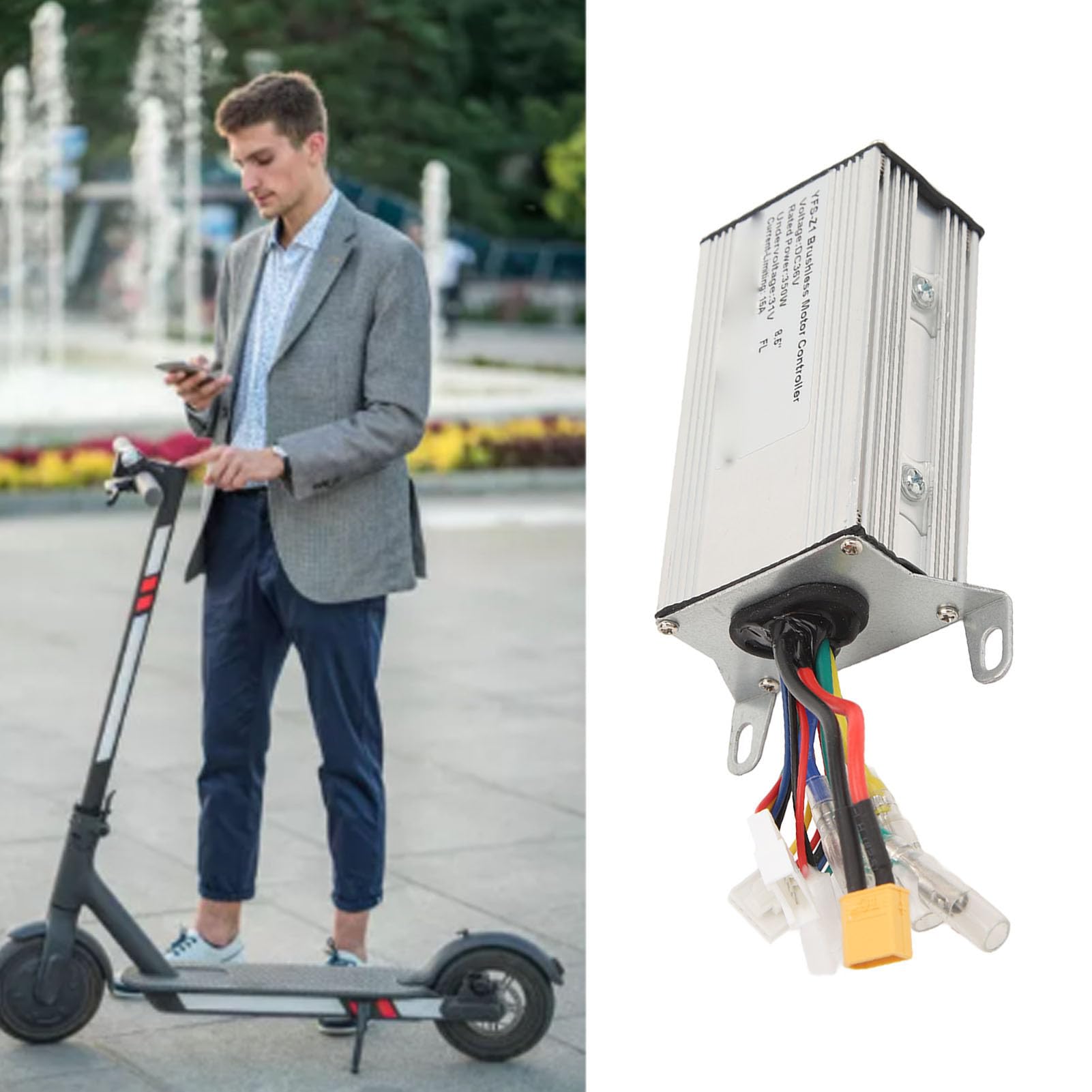Contrôleur de scooter électrique 36 V 350 W - Contrôleur de moteur - Boîtier en alliage d'aluminium avec dissipation de la chaleur et protection sous tension - Pour scooters électriques, vélos