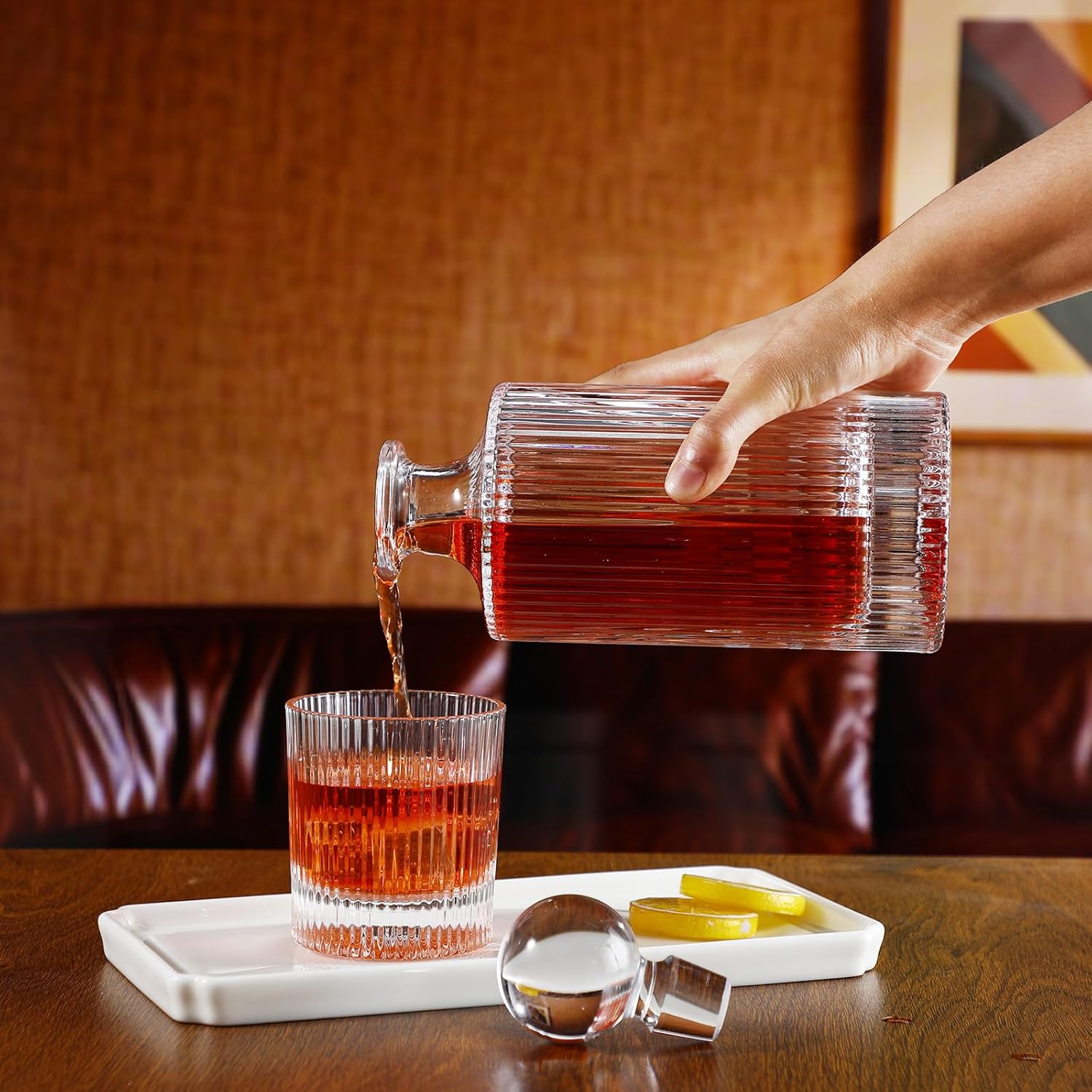 Qinyoung Whiskey Decanter Set with 4 Old Fashioned Whiskey Glasses, 27oz Liquor Decanter & 10oz Bourbon Glasses, Vintage Barware for Home Bar, Gift for Men Dad Husband Father Bosses Birthday