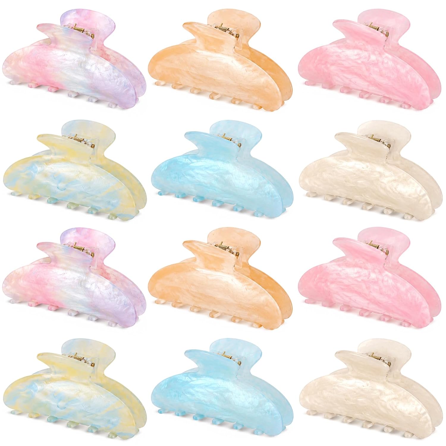12 PCS Acrylic Hair Claw Clips Non Slip Hair Clips for Women Thin Thick Hair
