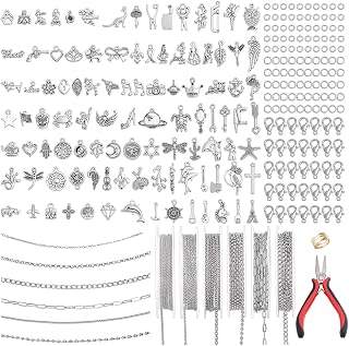 CRAFTYMELODY 6 Rolls Charm Bracelet Necklace Making Kits Jewelry Making Kits Include 4mm 5mm Jump Rings 6 Style Chain Lobster Clasp 100Pcs Alloy Charm Pendants Plier for DIY Craft Keychain Necklace