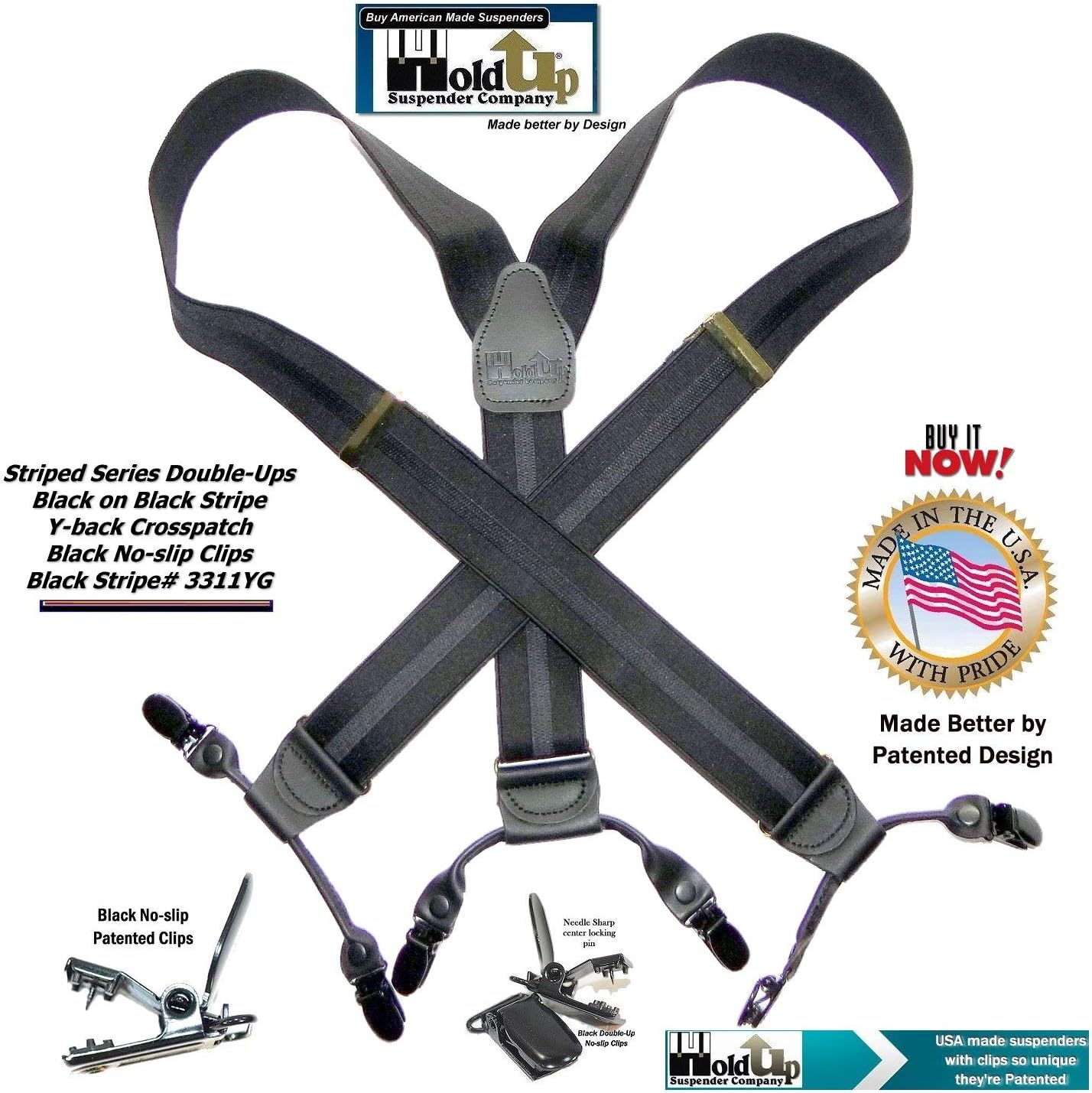 Hold-Up Jacquard Series suspenders for Men in the Double-Up style with the USA patented No-Slip clips