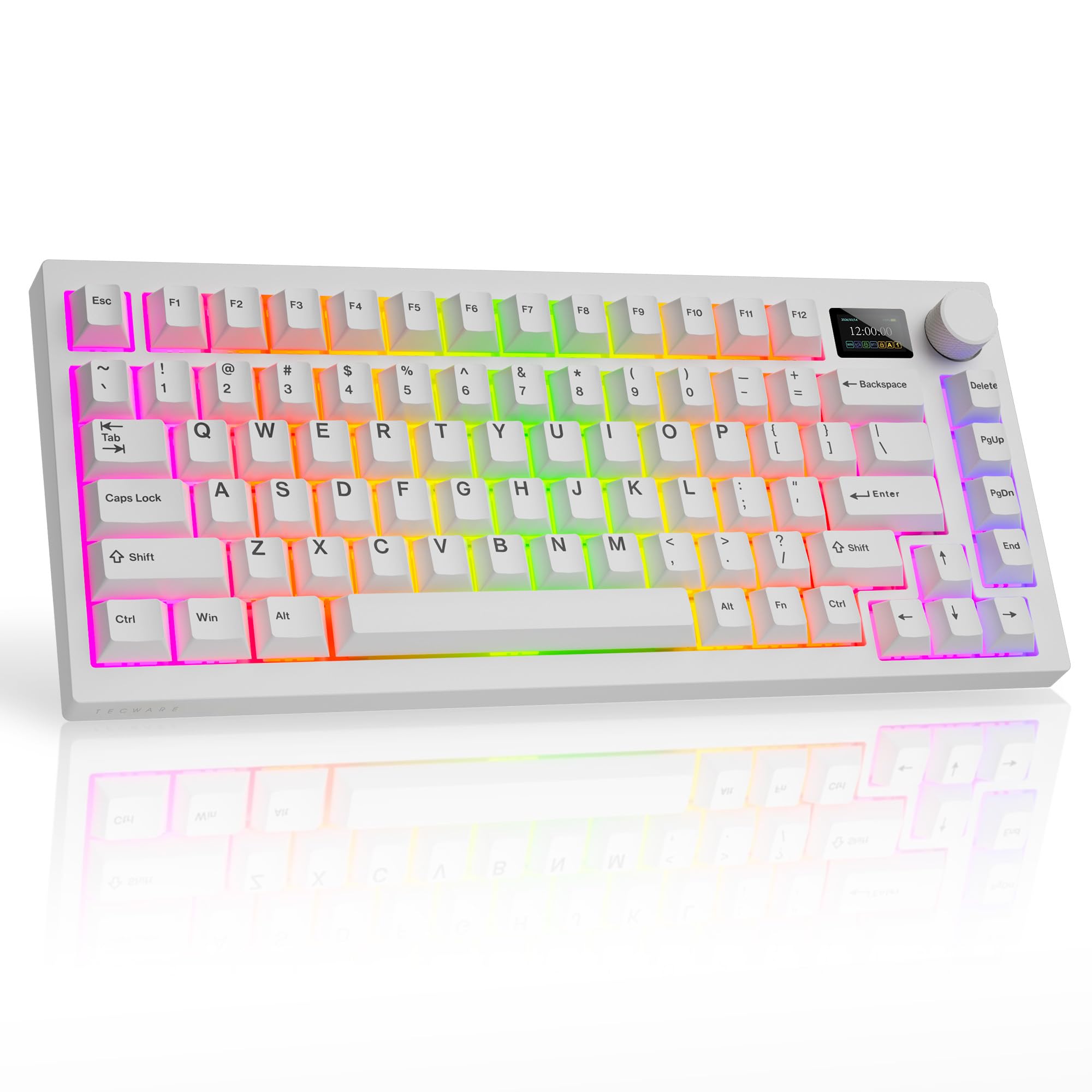 Spectre 75% RGB Wireless White Mechanical Gaming Keyboard | Customizable LCD Screen | Tri…