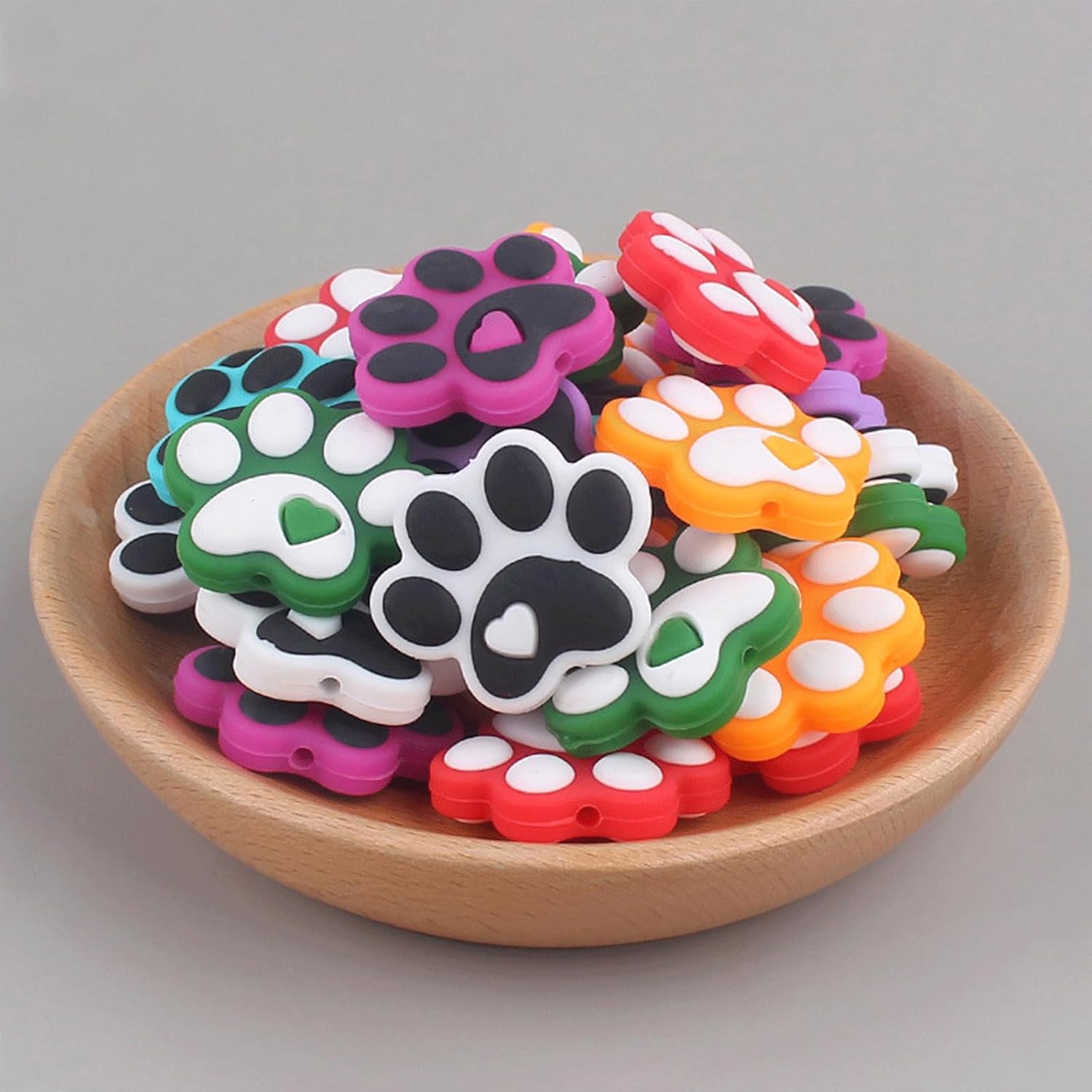 14PCS Dog Paw Silicone Beads Colorful Silicone Beads Bulk Spacer Beads Colorful Focal Beads for DIY Craft Garland Keychain Lanyard Necklace Bracelet Jewelry Making Accessories Handmade Crafts - Image 3