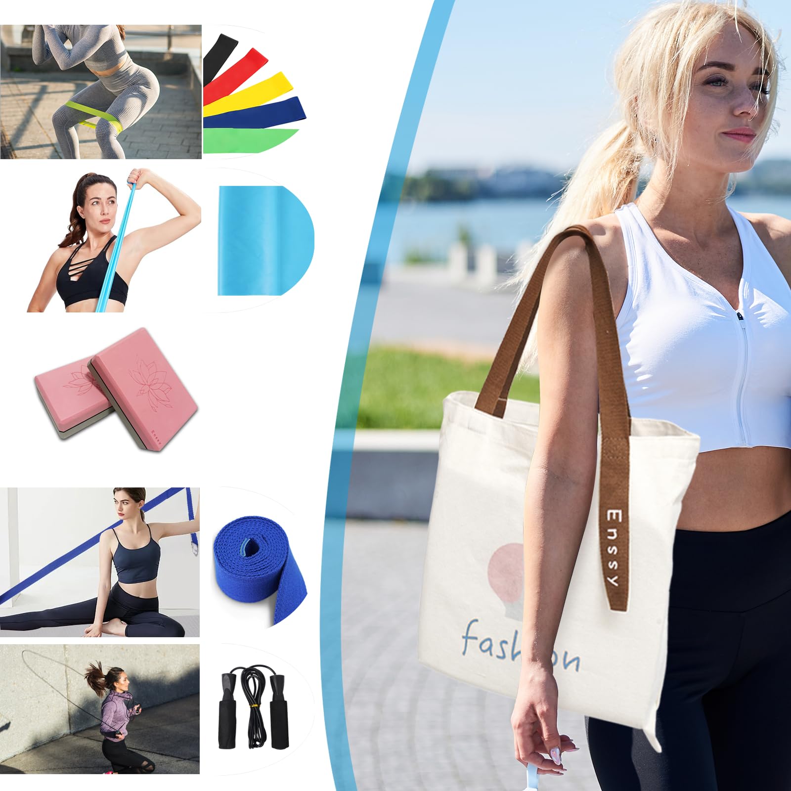 Yoga Matte Strater Set Blöcke Gürtel Springseil Widerstand Band Widerstand Schleife 7-in-1