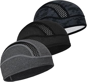 MELASA 3Pcs Cooling Skull Cap for Men Sweat Wicking Helmet Liner for Hard Hat, Cycling & Running, Breathable Stretch Beanie