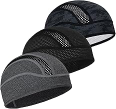 MELASA 3 Pack Cooling Skull Cap, Sweat Motorcycle Helmet Liner Head Cover, Mesh Cycling Running Hat for Men Women