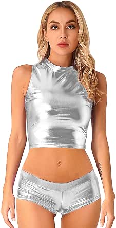 Body Manica Lunga Wetlook Metallico Blu - Costume Danza E Palestra, Taglia L - 2