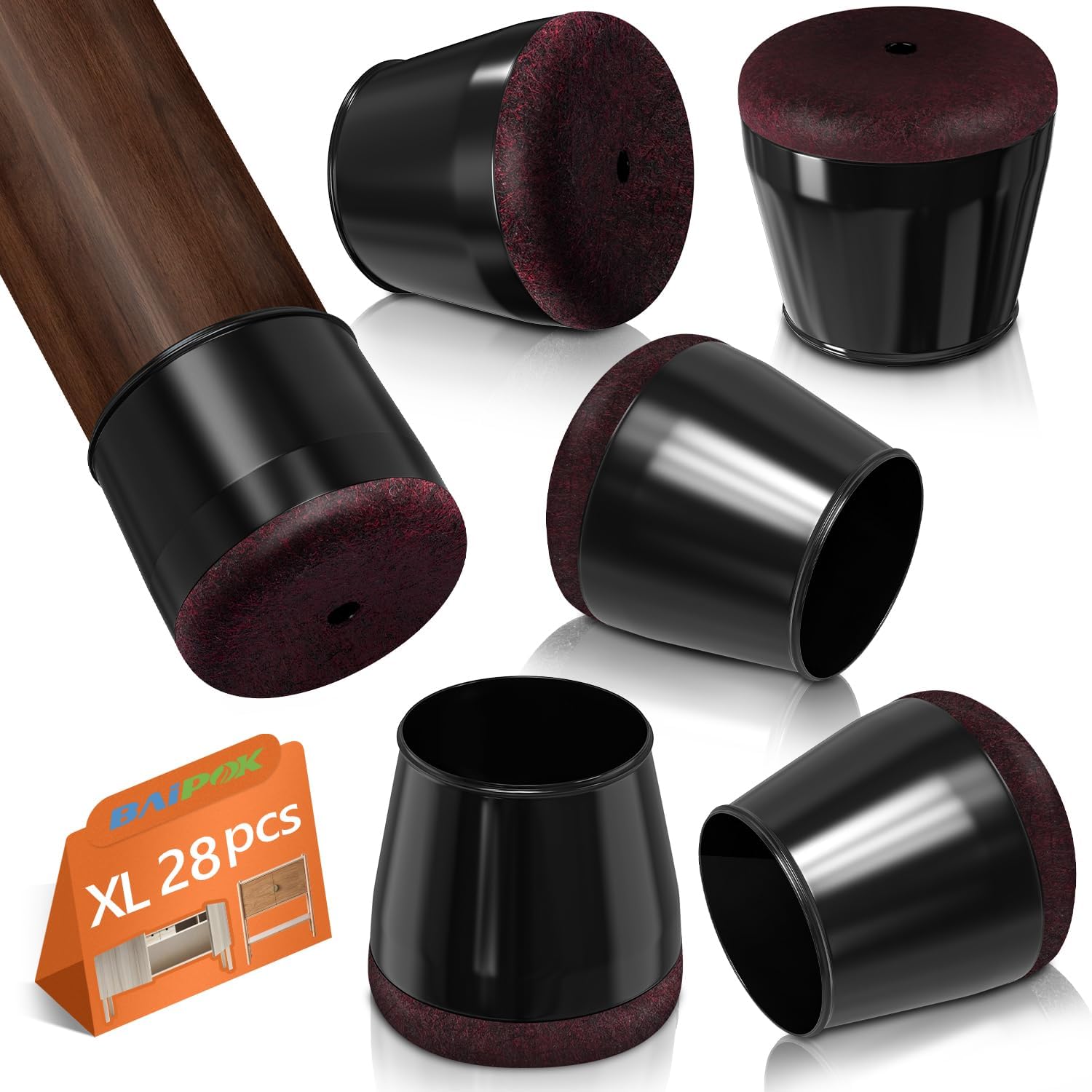 Pack of 28 Chair Leg Caps, Round, BAIPOK Silicone Protective Caps for