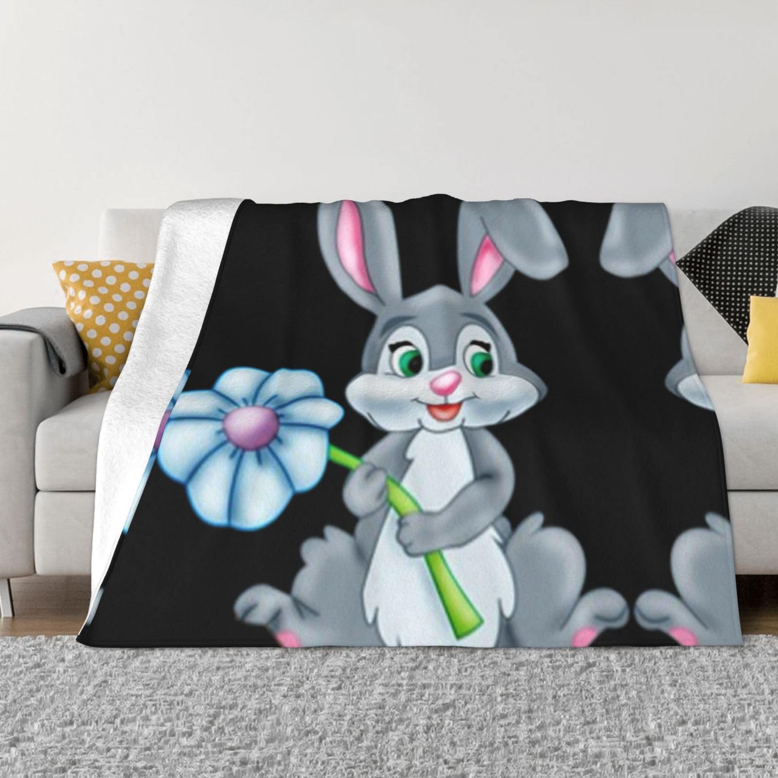 Couverture en flanelle imprimé lapin idéal pour canapé et soirées cocooning