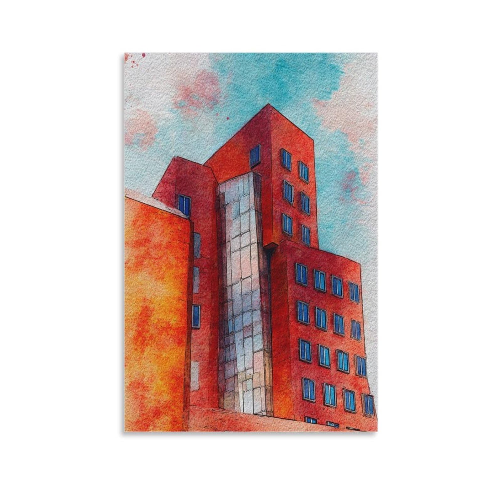 Lcynnh Unframe-Style Dusseldorf Germany 24X36inch(60X90cm) Vintage Travel Poster Watercolor Canvas Art