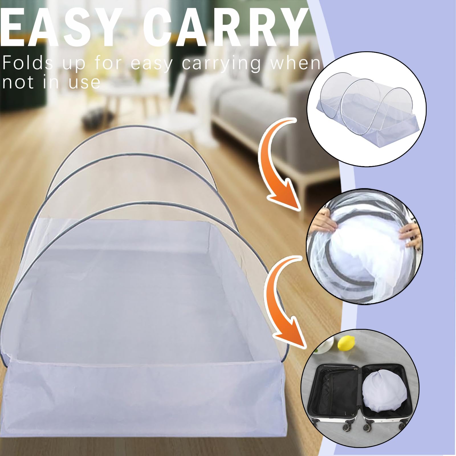 Moskitonetz Bett 200 * 100 * 73cm, Pop Up Moskitonetz, Bettzelt, Faltbares Bettzelt für Kinder, Büro, Outdoor-Camping, Leicht zu Verstauen und zu Tragen