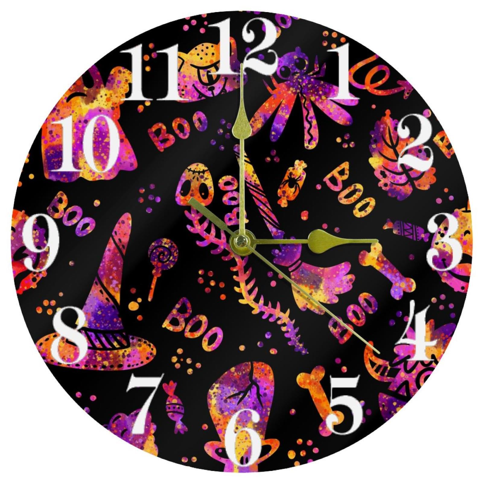 Horloge murale à piles chapeau de sorcière pour lire l'heure facilement sans bruit chez soi