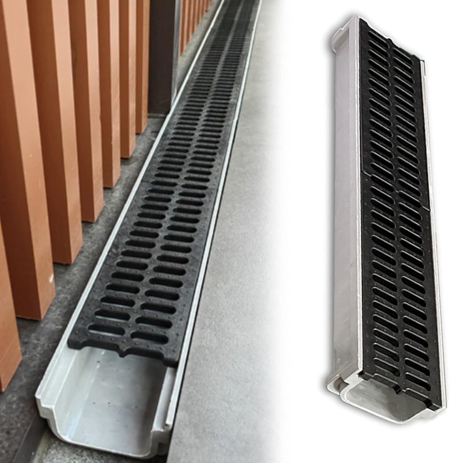 Gouttières en béton et drains d'allée de patio avec grilles robustes pour cours