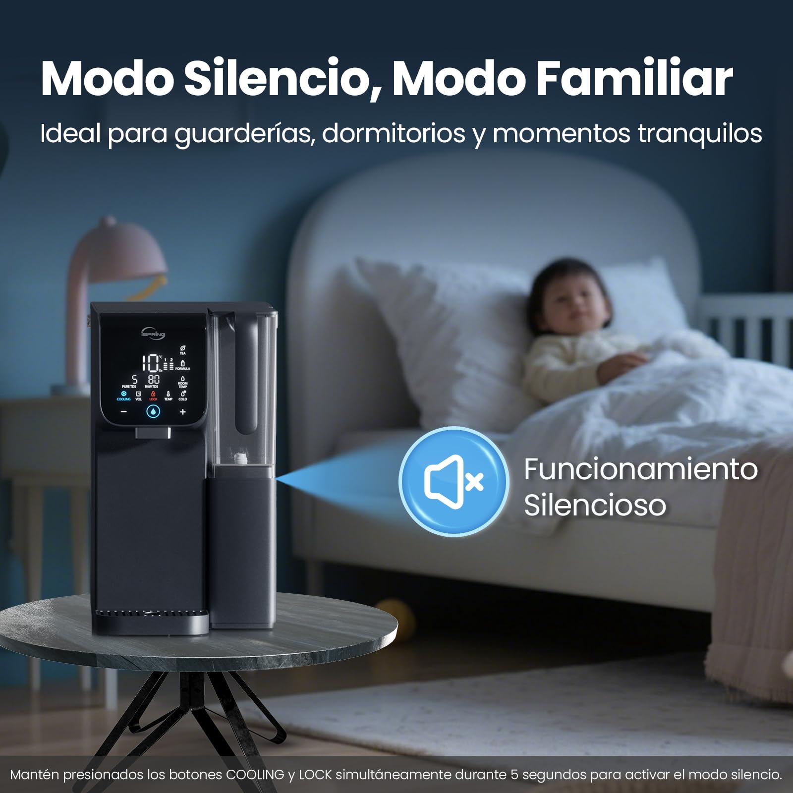 iSpring RCD100HCG-E Ósmosis Inversa con Agua Caliente y Fría, Dispensador de Agua Alcalina, 9 Temperaturas y 6 Volúmenes, Monitor de TDS y Vida del Filtro, Enchufar y Usar