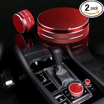 Compatible with Mazda 3 CX-30 CX-50 2020 2021 2022 2023 2024 2025 2026 Accessories Sporty Car Interior Gear Panel Gear Shift Knob Multimedia & Volume Button Knob Cover Trims Caps -Red