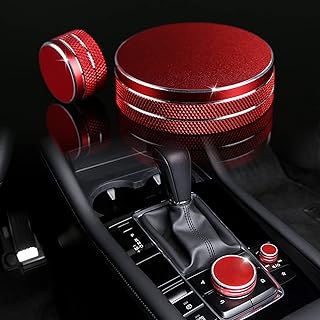 Compatible with Mazda 3 CX-30 CX-50 Accessories Sporty Car Interior Gear Panel Gears Shift Knob Multimedia & Volume Button Knob Cover Trims Caps -Red