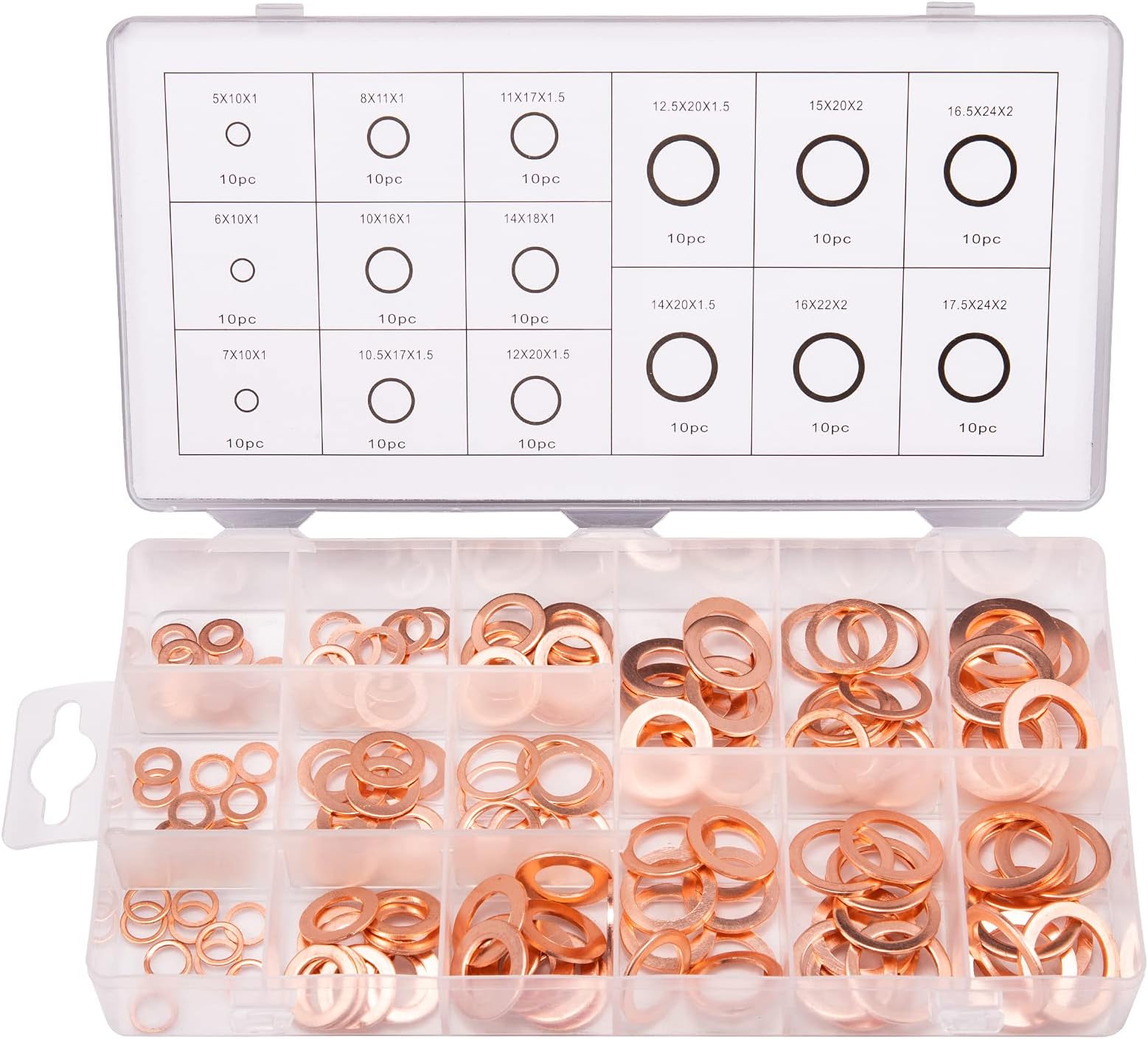 Toolwiz 150PCS 15 Sizes Copper Washers Metric Sealing Assortment Set M17.5-M5 Flat Ring Sump Plug Crush Washer Oil Drain Plug Gasket Seal Assortment Set M5/6/7/8/10/10.5/11/12/12.5/14/15/16/16.5/17.5