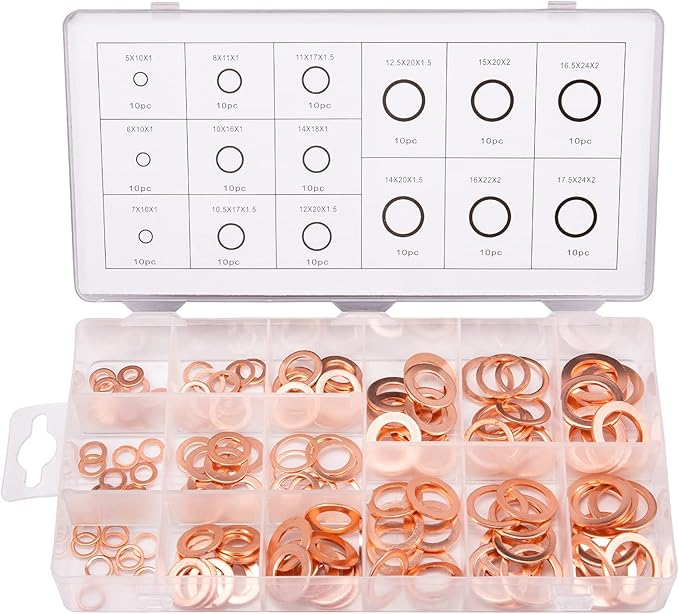 Toolwiz 150PCS 15 Sizes Copper Metric Sealing Washers