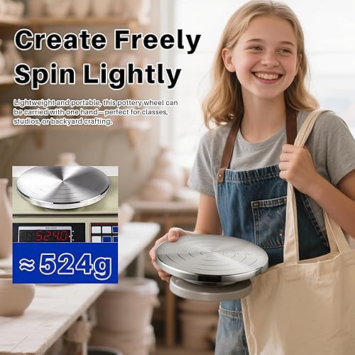 Miniatura 3 de Yncotte Rueda de cerámica de 7 pulgadas, rueda de bandas de doble cara, rueda giratoria de aleación de aluminio, rueda de escultura de metal