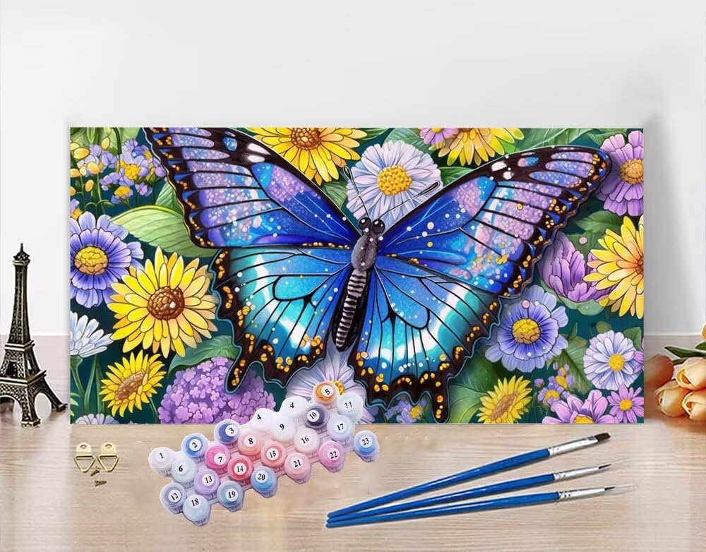 Peinture par Numero Adulte Papillon Kit de Peinture à l'huile Sur Toile par Numéros pour Adulte Marguerite Grande taille XXL 60x120cm d'eau Peinte à la Main Painting by Numbers Adulte Débutant N5-402