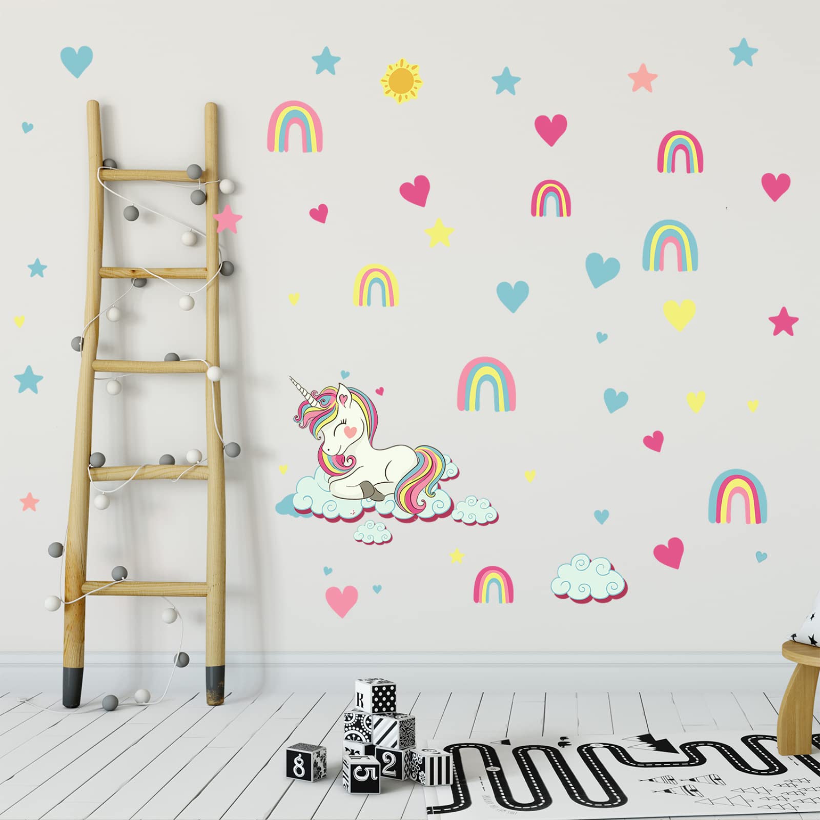 Wandtattoo Kinderzimmer Einhorn Regenbogen Herz Leuchtsterne Kinderzimmer Wandsticker Wandsticker Kinderzimmer Glow in the Dark Wandtattoo Kinderzimmer Mädchen Junge für Wanddeko Geschenke 3 Stück
