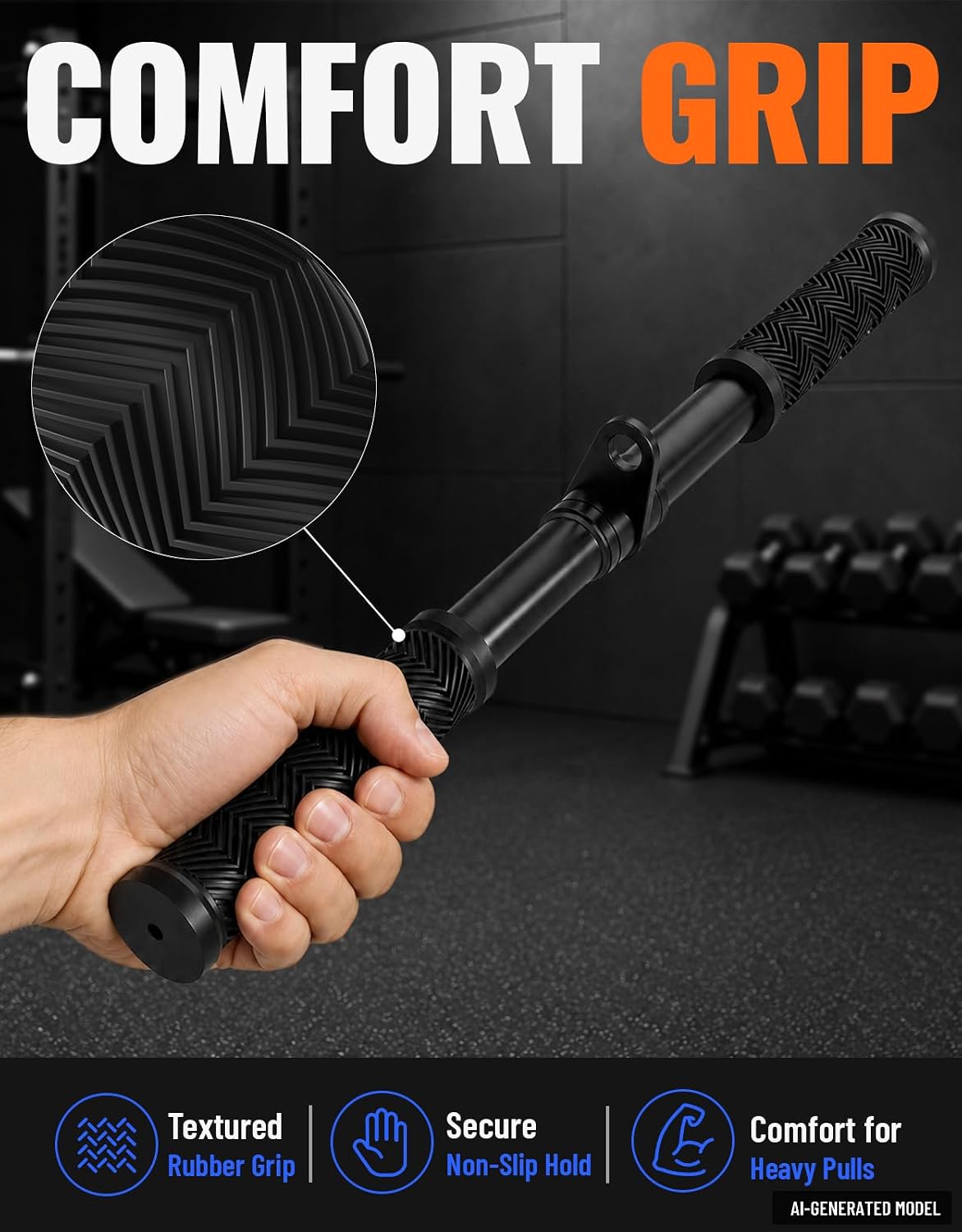 Straight Bar Cable Attachment, Non-Slip Tricep Bar for Tricep Pull Down, LAT Pulldown Attachment for Cable Machine and Home Gym Equipment
