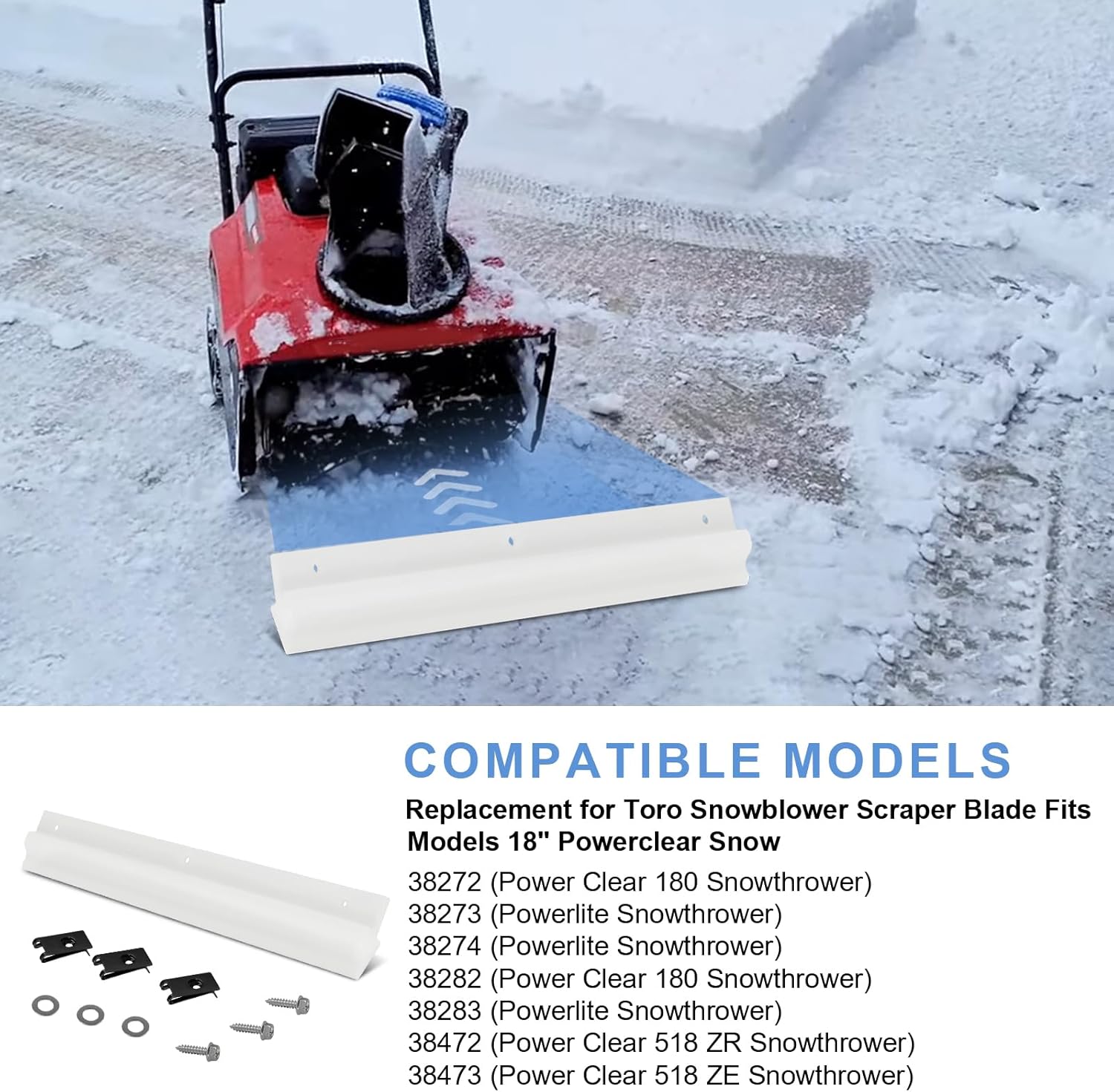 38267 Replacement Scraper Blade and Hardware Kit Fits for Toro 18" Power Clear Single Stage Snowthrowers, fit 1 x 117-7717 Spare Scraper, Help Optimum Performance for Toro Power Clear 18" Snow thrower