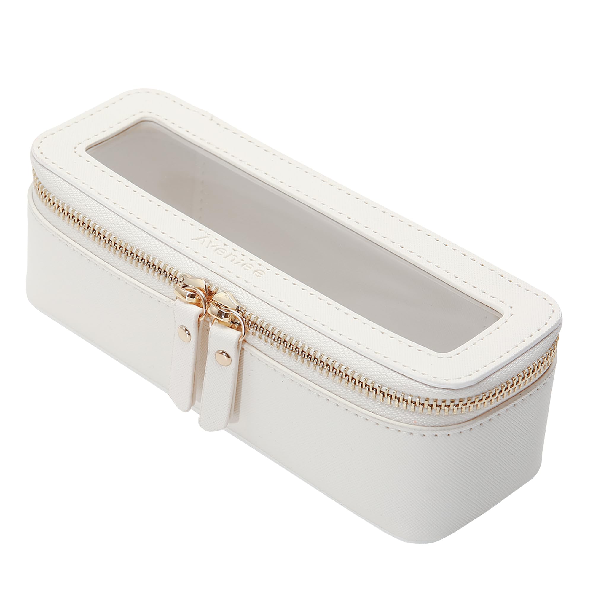 Aveniee Clear Makeup Brush Bag,Slim Cosmetic Brush Holder,Small Toiletry Bag Mini Travel Case for Women,Thin Make up Bags with Dual Zipper,Cute Travel Essentials Organizer,White