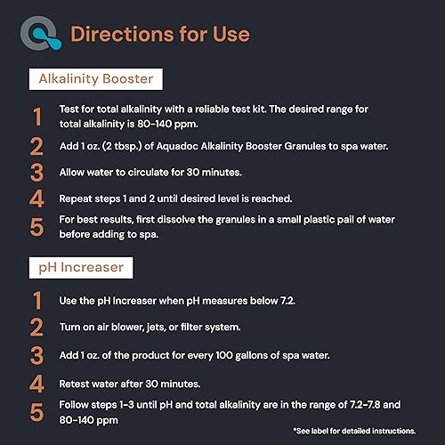 Miniatura 5 de AquaDoc Spa Elevador de Alcalinidad y Elevador de pH para Jacuzzi Bundle - Incluye pH Up de 32oz y Alkalinity Up de 32oz para Jacuzzi - Químicos de