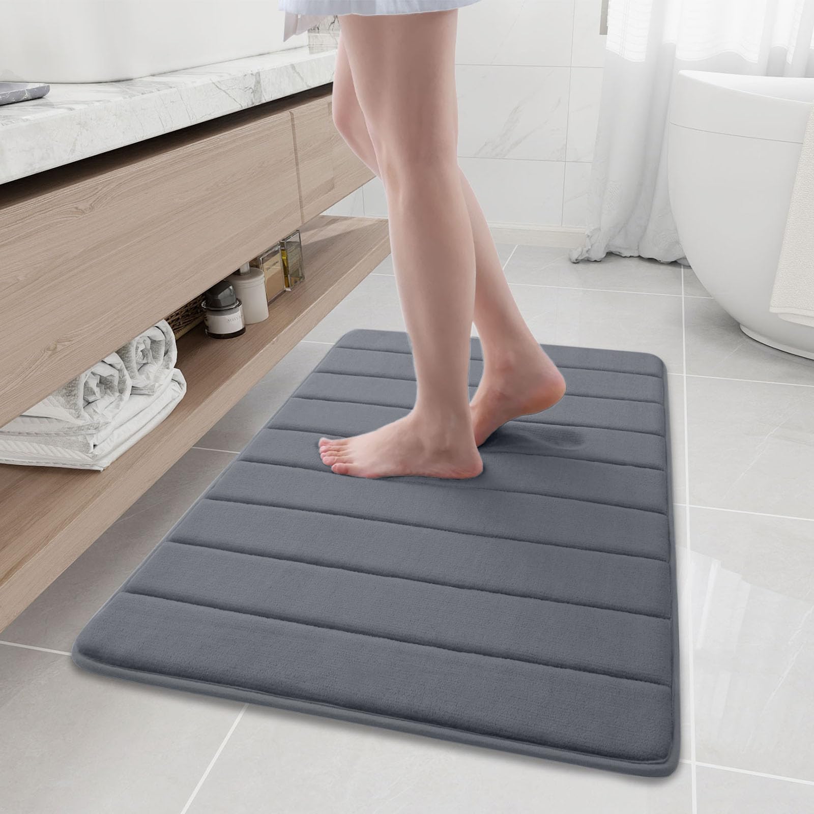 Photo 1 of Buganda Memory Foam Bath Mat, 35.4" x 24", Ultra Soft and Non-Slip Bathroom Rugs, Water Absorbent and Machine Washable Bath Rug Runner for Bathroom, Shower, and Tub, Dark Grey