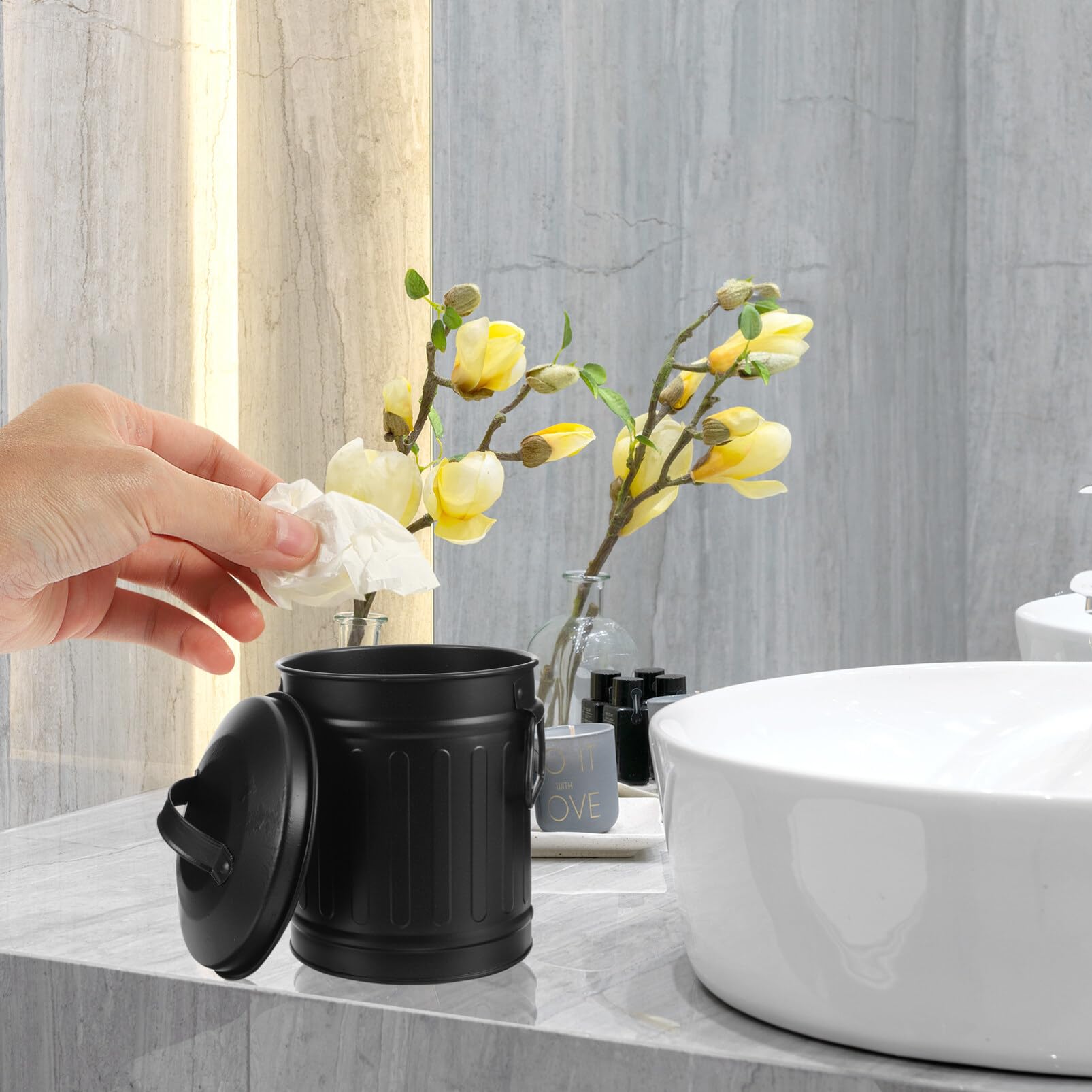 Poubelle En Bois OSALADI Avec Poignées - Corbeille Papier Naturelle Pour Bureau Et Salle De Bain