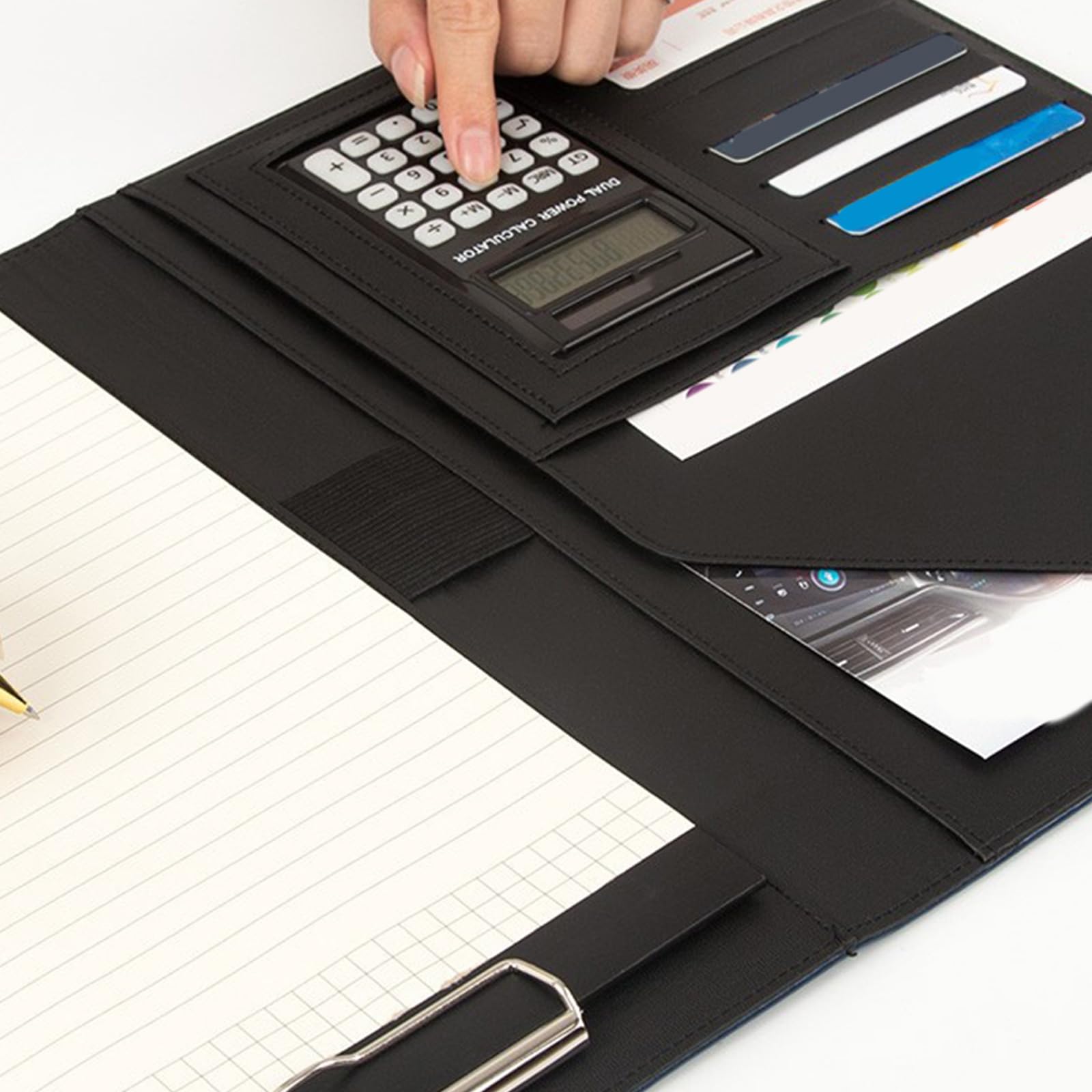 Cartella per conferenze di lavoro in pelle Appunti Cartella Formato Lettera Documenti Caso con Appunti Tasca per Carta Tasca per Penna Slot Rimovibile Raccoglitore Appunti