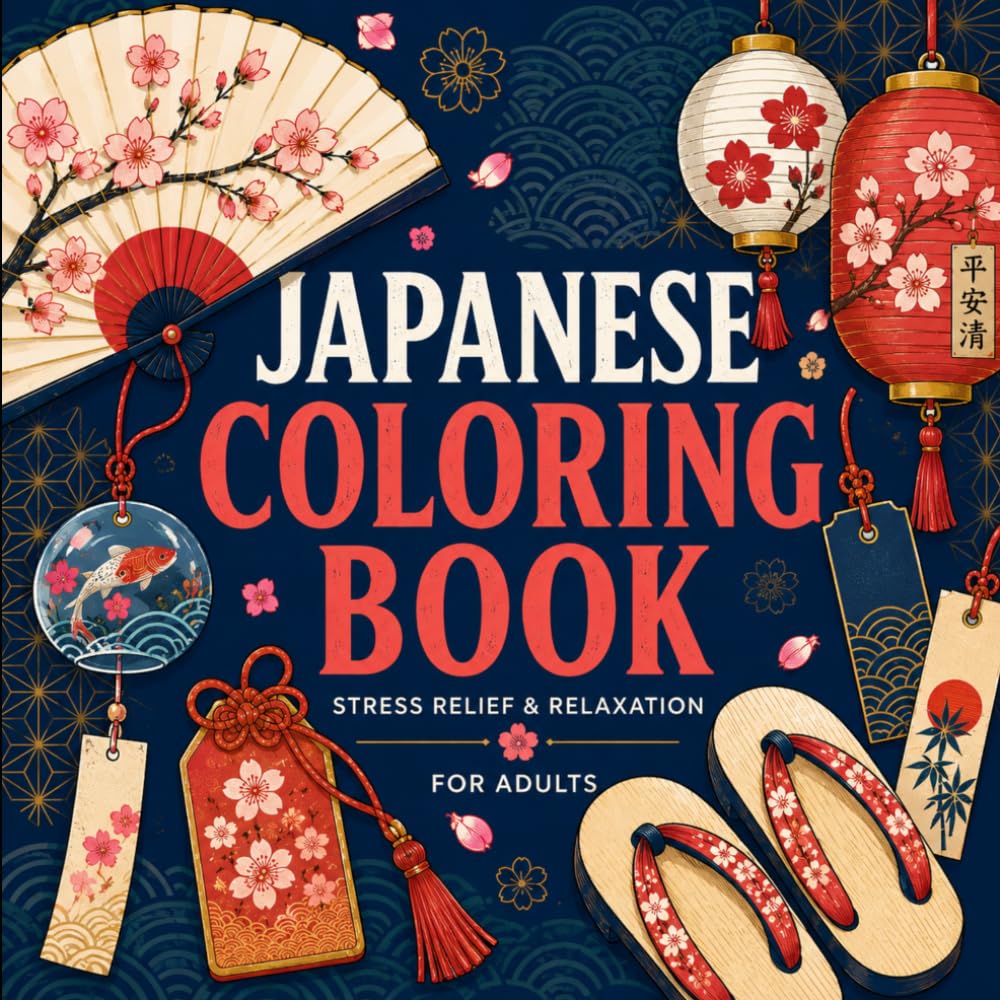 Japanese Aesthetic Coloring Book for Adults: Relaxing Traditional Patterns, Kimono Designs, Fans, Sakura & Japanese Motifs