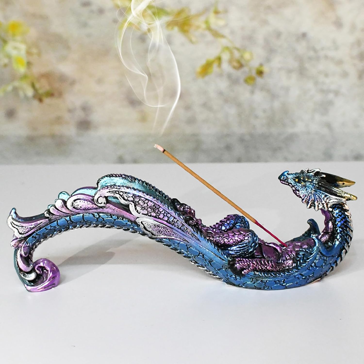 Dragon Statue Incense Burner, Incense Holder for Sticks, Incense Stick Holder, Incense Stick Stand for Home Decor (Blue Dragon)