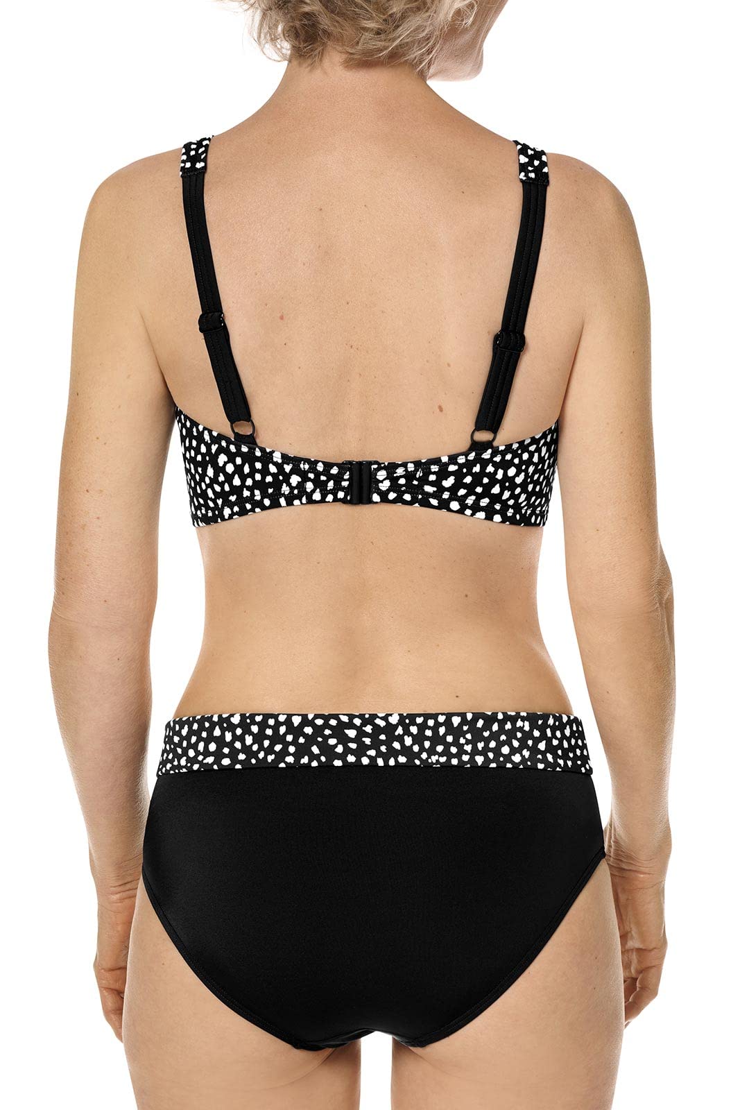 Amoena Manila High Neckline Wire-Free Bikini Top Mastectomy Pocketed Swimwear Black/White Parte Superior Mujer